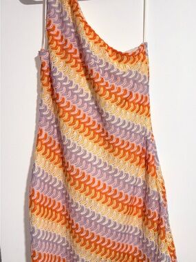 Altar'd State One-Shoulder Crochet Dress in Lavender, Orange, Cream
